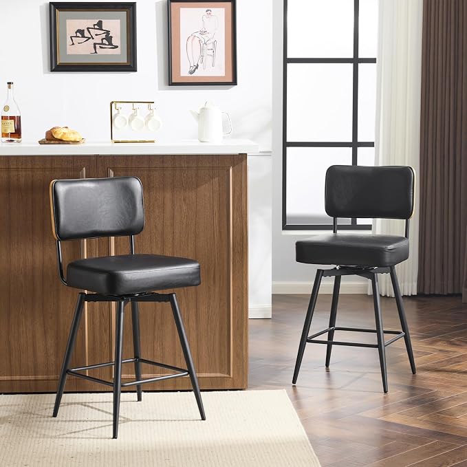 VINGLI 26" Swivel Bar Stools Set of 2, Upholstered PU Leather BarStools - Image 5