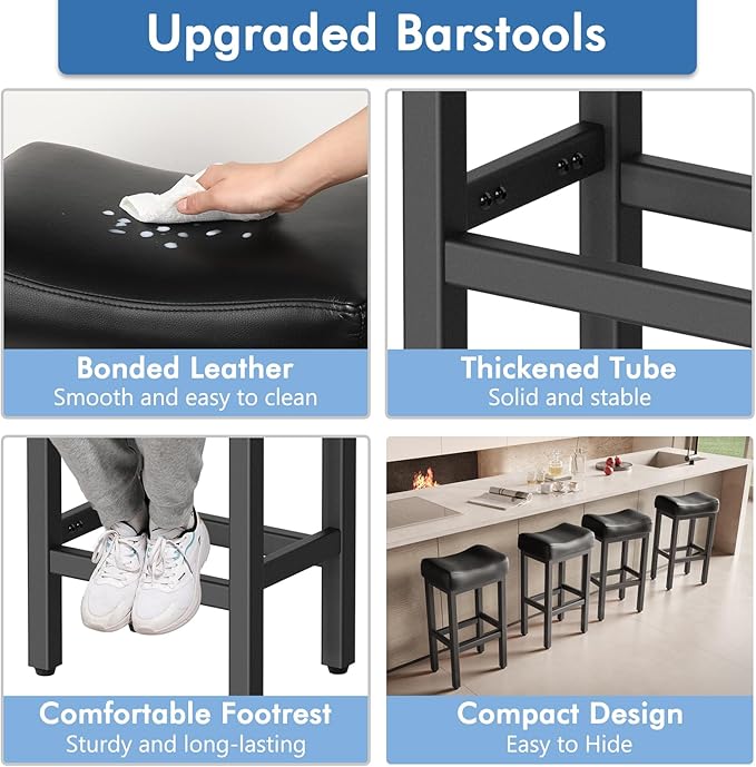 29 Inch Bar Height Bar Stools Set of 2, Backless Bonded Leather Bar Height - Image 4