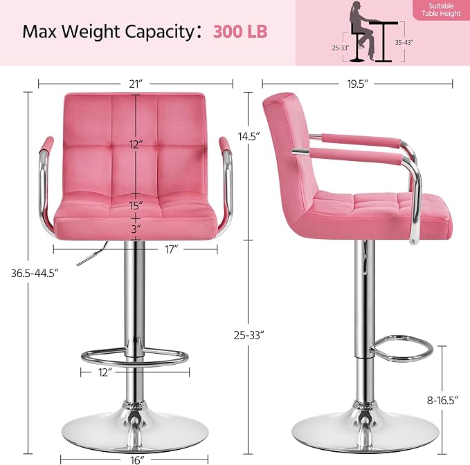 Yaheetech Bar Stools Set of 4, Velvet Fabric Swivel Barstools, Height - Image 3