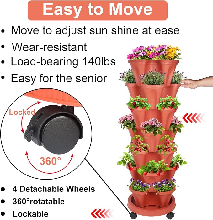 DUNCHATY Stackable Planters 7 Tier Vertical Garden Planting Tower Planters - Image 4
