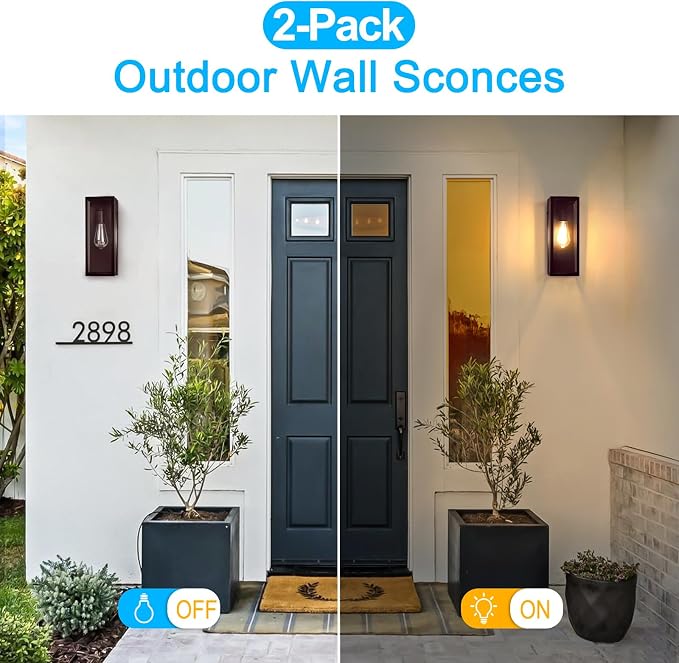 2-Pack Outdoor Wall Lanterns, Oil Rubbed Bronze Porch Lights, Anti-Rust E26 - Image 4
