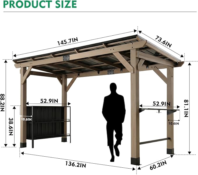 CHARMELEON Grill Gazebo 6 x 12 FT, Cedar Wood BBQ Gazebo - Image 2