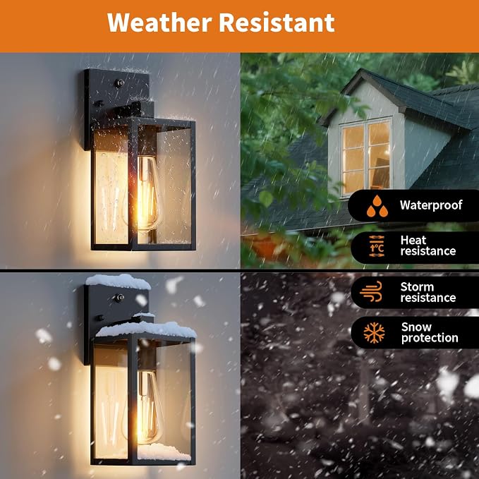 2 Pack Dusk to Dawn Exterior Lighting Fixtures Wall Mount, Sensor Outside Front - Image 4