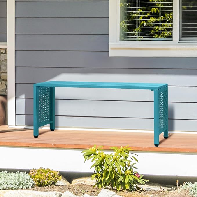 VINGLI 40in Outdoor Metal Bench, All-Weathe Backless Patio Bench - Image 8