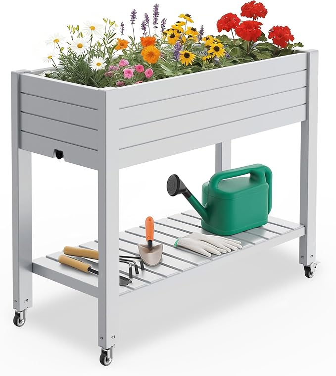 Raised Garden Bed with Legs, 33.66" Tall Self-Watering Resin Planter Box with by OutdoorLivingPerfected