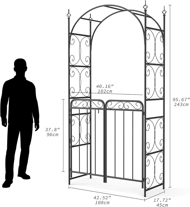84" Garden Arch Arbor with Gate, Metal Arch Trellis, Garden Archway - Image 2
