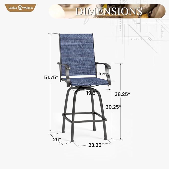 Sophia & William Patio Swivel Bar Stools Set of 6, Bar Height Patio Chairs - Image 2