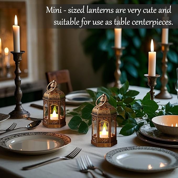 LLQ 12Pcs Mini Lantern with LED Tea Light, Garden Fairy Party Decorations - Image 6