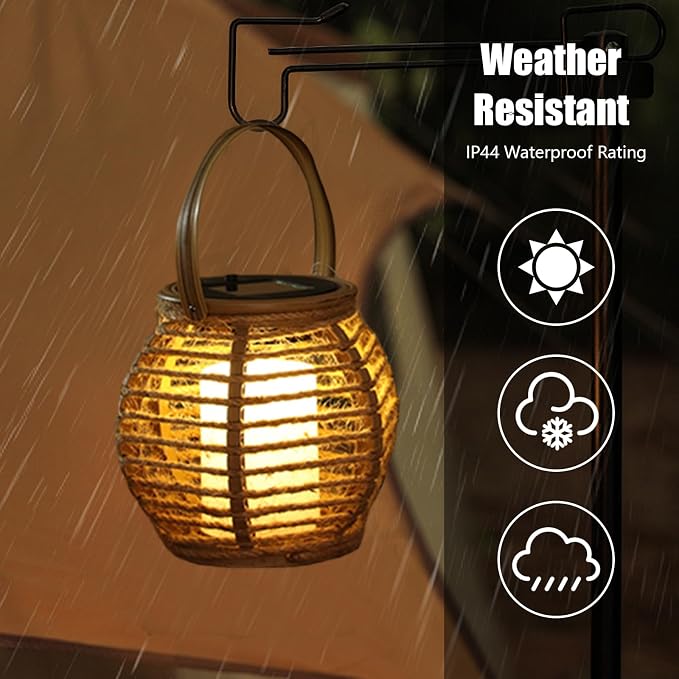 2 Pack Solar Lanterns Outdoor Waterproof, Imitation Candle Lantern in Bohemian - Image 4