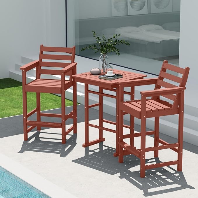 5-Piece Bar Height Adirondack Chairs and Table Set, Outdoor Patio Bar Set - Image 4