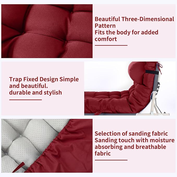 Tudomro 66'' Outdoor Chaise Lounge Cushion Waterproof Patio Lawn Pool Chaise - Image 3