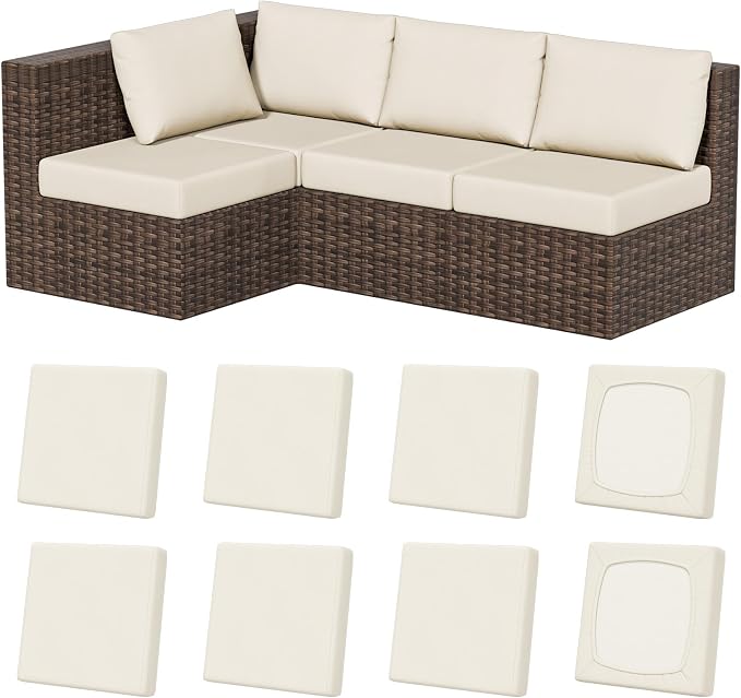 8Pcs Stretch Patio Cushion Covers, Outdoor Couch & Sofa Replacement Slipcovers by VORSHAPE