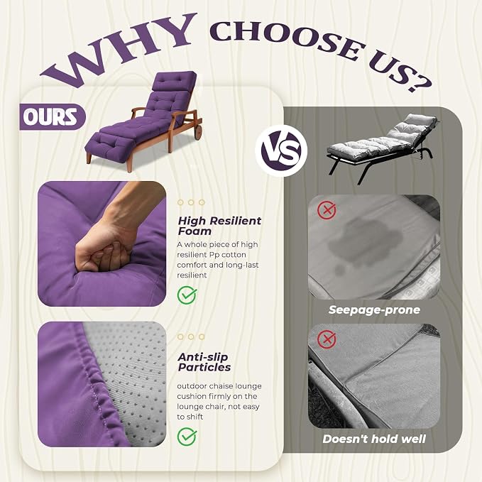 Waterproof Long Lounger Chair Cushion Outdoor Chaise Lounge Chair Cushionswith - Image 3