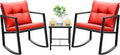 Devoko 3 Piece Rocking Bistro Set Wicker Patio Outdoor Furniture Porch Chairs by DEVOKO