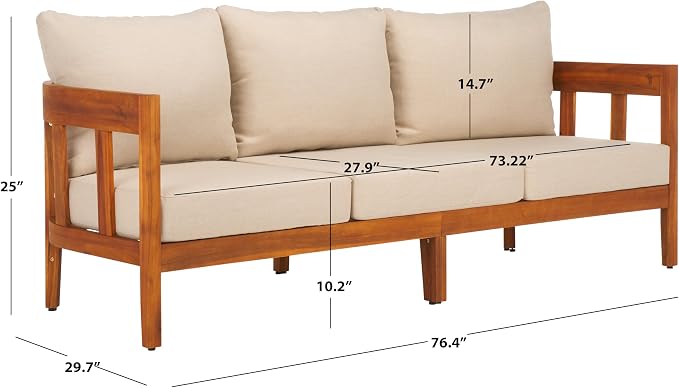 SAFAVIEH Outdoor Collection Owen Acacia Solid Wood Natural/Taupe Cushion - Image 3