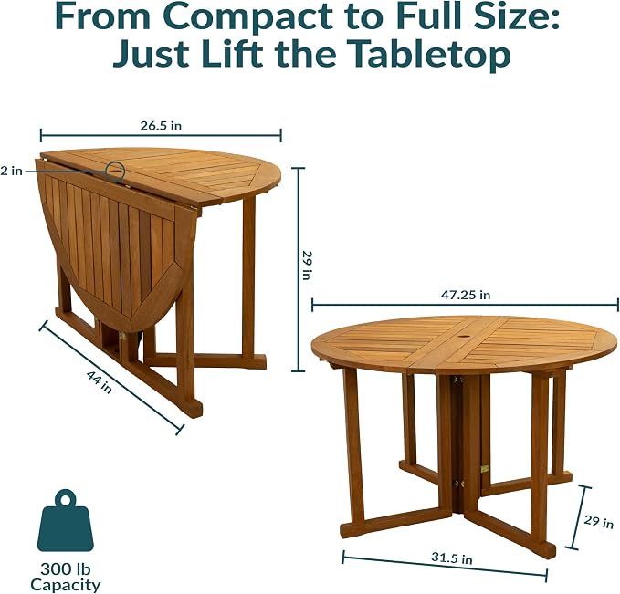 Sunnydaze Malaysian Hardwood Folding Gateleg Patio Dining Table - Image 3