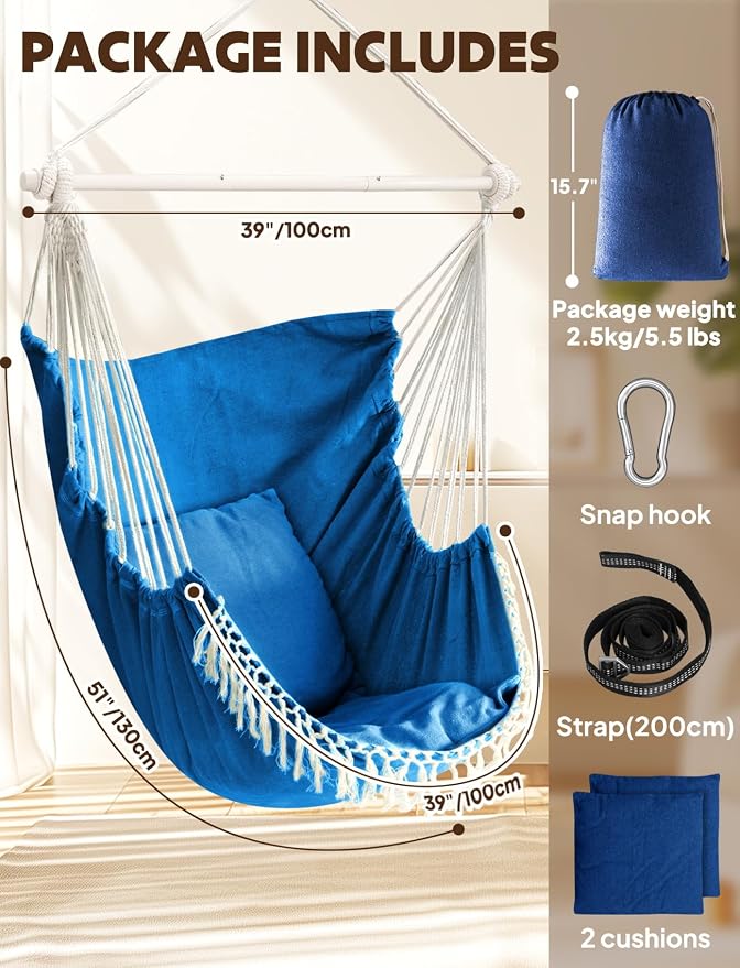 Chihee Hammock Chair Hanging Swing Max 500 Lbs 2 Cushions Included Metal - Image 6