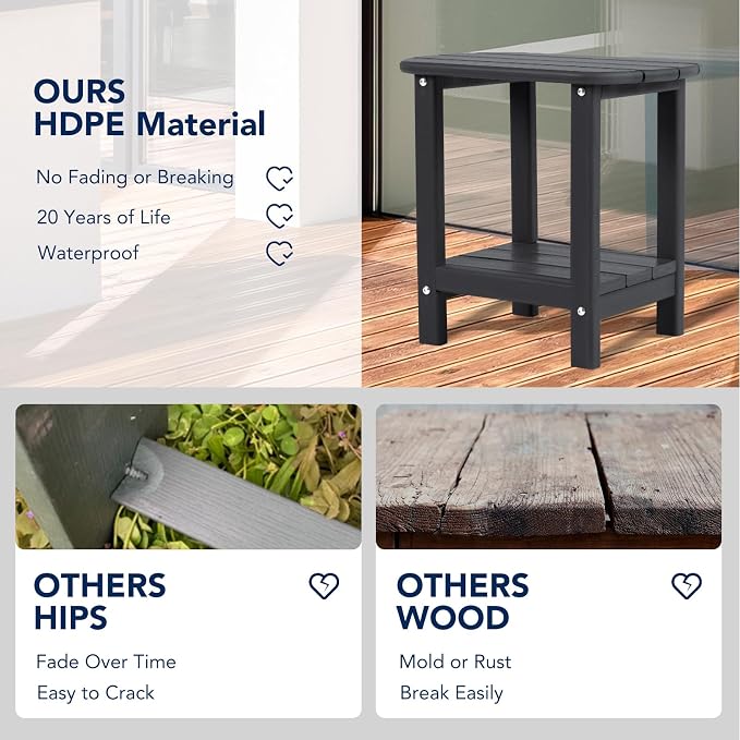 nalone Adirondack Side Table 16.5" Outdoor Side Table HDPE Plastic Double - Image 5