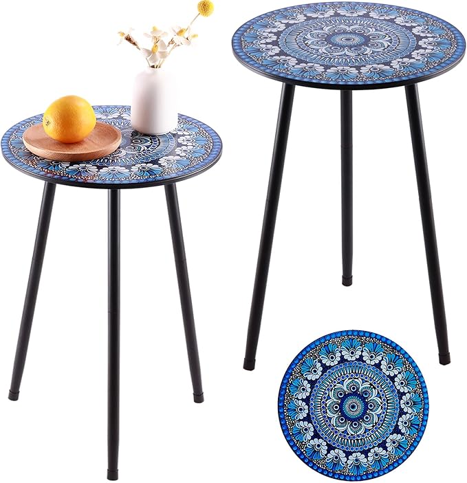 Metal Outdoor Side Tables Set of Two Small Outside Round End Table by PartyZealot