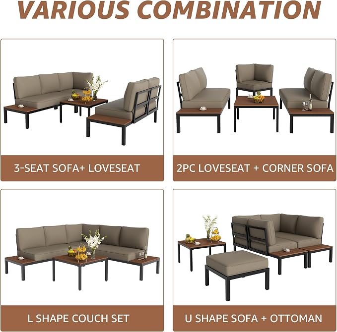 NATURAL EXPRESSIONS Patio Furniture Sets, Metal Outdoor Sectional L Shape - Image 7