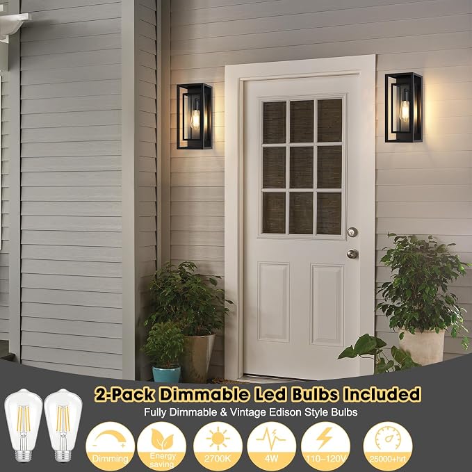 Outdoor Wall Lantern, Exterior Waterproof Black Porch Lights Wall Mounted - Image 4