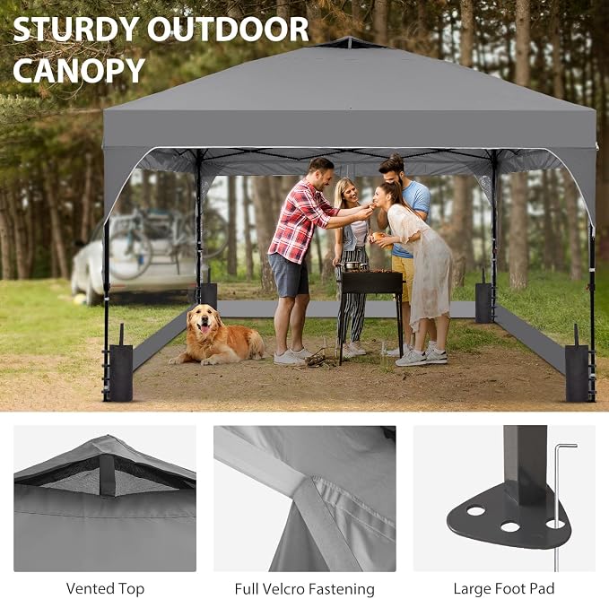 10x10 FT Pop Up Canopy with 4 Clear PVC Sidewalls, Instant 1-Button Push Canopy - Image 4