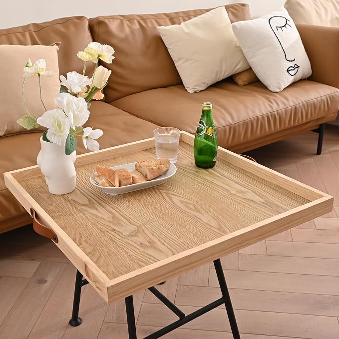 SwallowLiving 24 x 24 Inches Extra Large Square Wood Ottoman Tray - Image 2