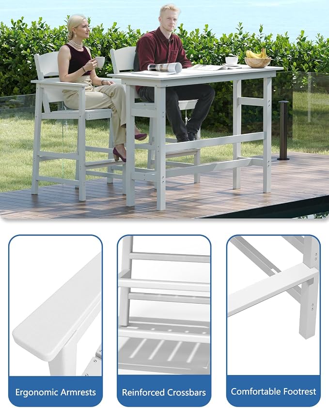 FOOWIN 3 Piece Outdoor Bar Height Table and Chairs, All Weather HDPE Patio Bar - Image 4