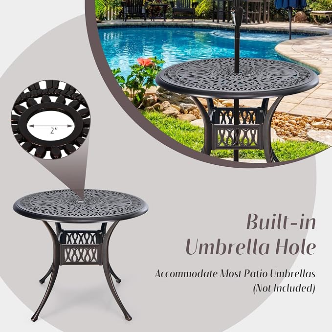 Tangkula 36 Inch Outdoor Dining Table, Round Cast Aluminum Patio Dining Table - Image 8