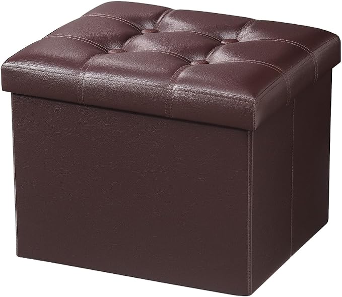 AmasSmile Storage Ottoman Folding Foot Rest Stool, Leather Footstool Bench by AmasSmile