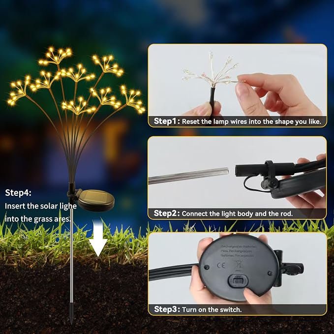 JJGoo Solar Garden Lights, New Upgraded 2 Pack Solar Swaying Starburst Light - Image 7