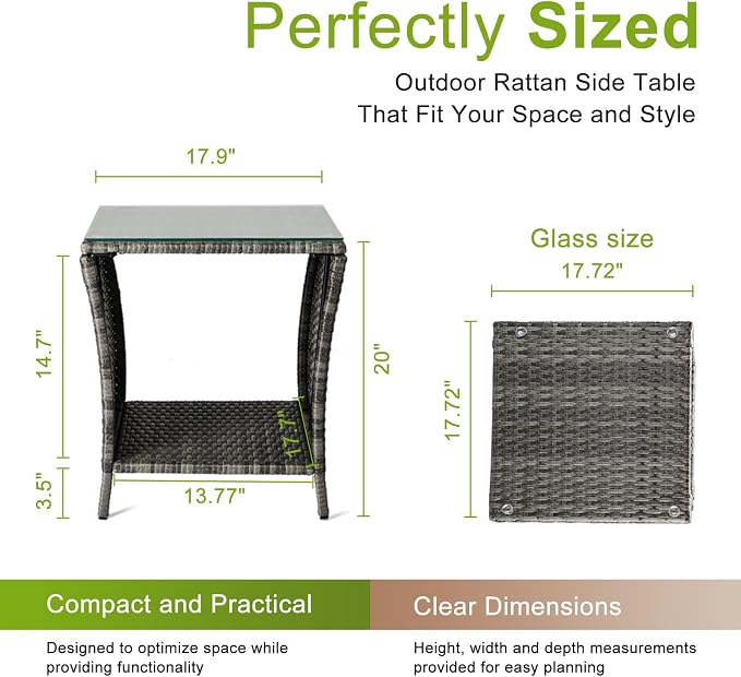 Outvita Outdoor Side Table, Rattan Coffee Table Small End Table - Image 3