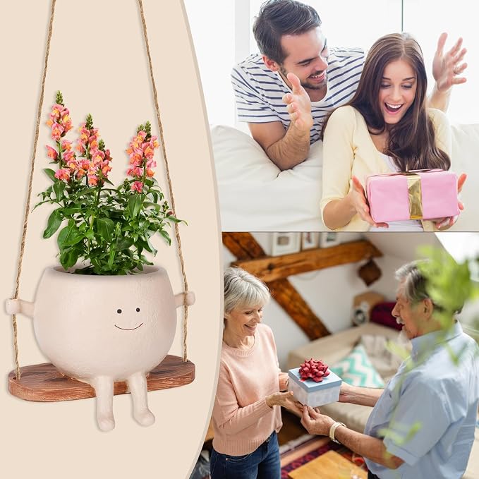 Smiley Face Flower Pot, Swinging Smiley Face Hanging Planter, Cute Swinging - Image 6