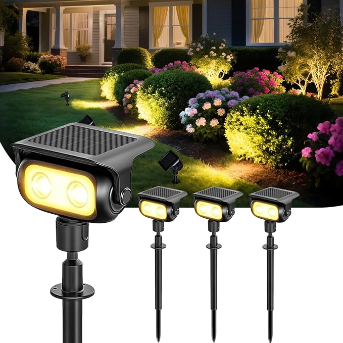 Solar Landscape Spotlights Outdoor Waterproof IP67, Warm White LED Spot Lights by CREATESTAR