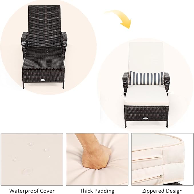 COSTWAY PE Rattan Chaise Lounge Chair, 6 Gear Adjustable Recliner - Image 8