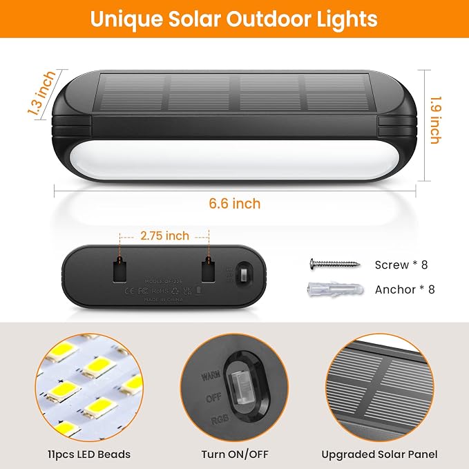 Solar Outdoor Lights for Deck 4 Pack, Upgraded RGB Solar Fence Lights - Image 6