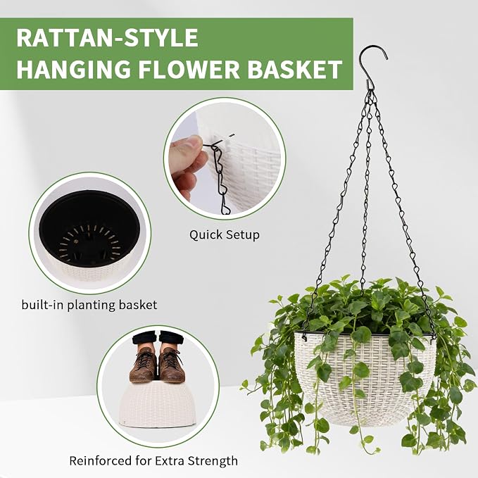 4 Sets of 8.2 Inch Self Watering Hanging Planter Flower Pots, Suitable - Image 4