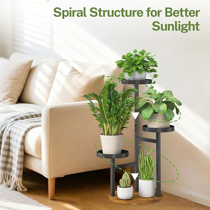 iDavosic.ly 3 Tier Plant Stand Indoor, Tiered Corner Metal Wood Multiple Flower - Image 7