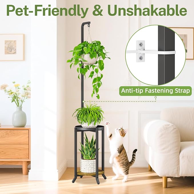 iDavosic.ly 2 Tier Hanging Plant Stand Indoor, Tall Vertical Corner Metal - Image 6