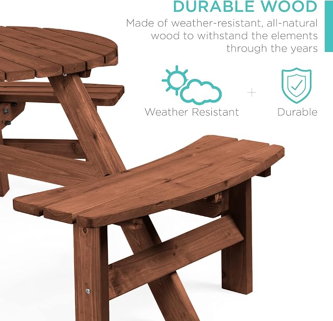 Best Choice Products 6-Person Circular Outdoor Wooden Picnic Table - Image 3