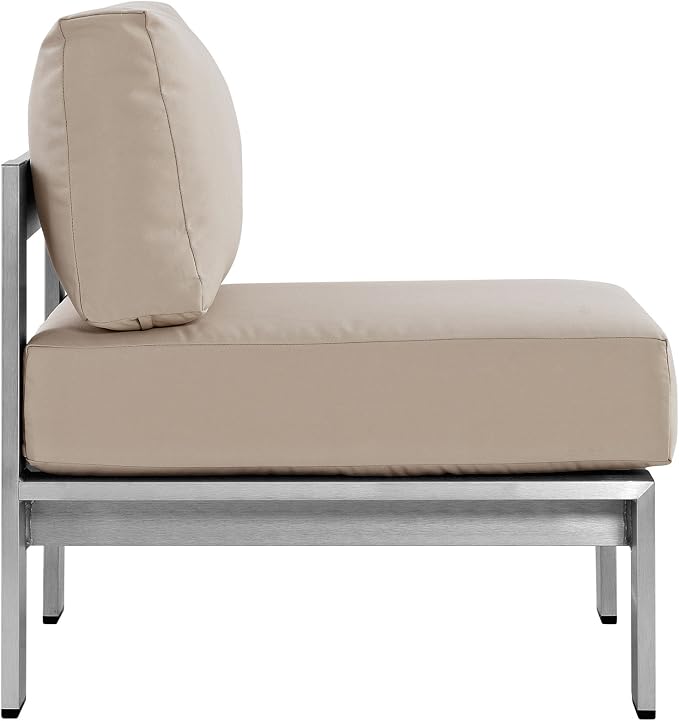 Modway Shore 3-Piece Aluminum Outdoor Patio Furniture Set in Silver Beige - Image 5