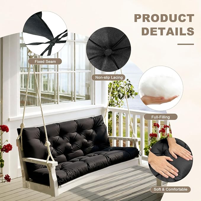 Porch Swing Cushion with Backrest, Waterproof Bench Cushion - Image 5