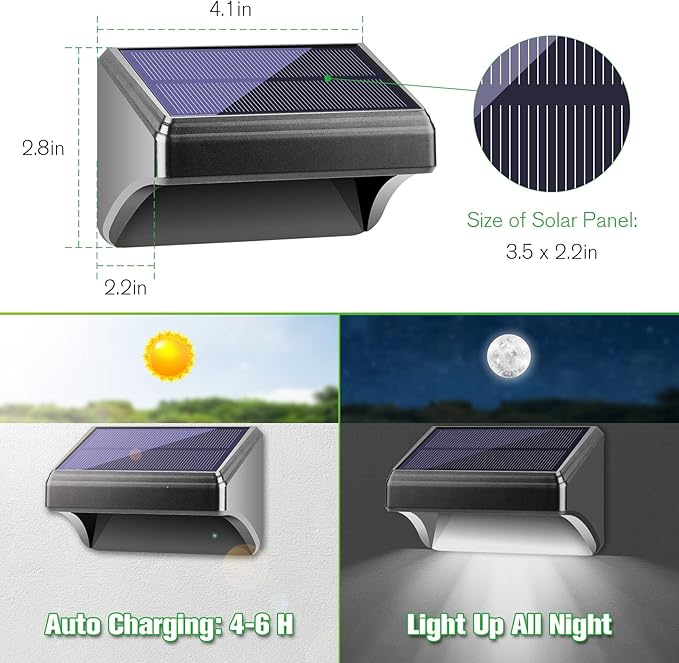 Bridika Solar Fence Lights Warm White & White, Solar Outdoor Wall Lights - Image 5
