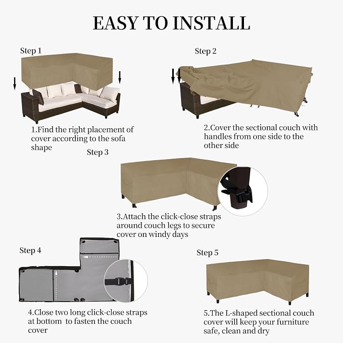 Easy-Going Patio L-Shaped Sectional Sofa Cover - Image 7