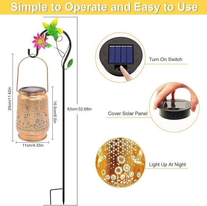 Hummingbird Solar Lanterns Outdoor Garden Decor, Gifts - Image 4