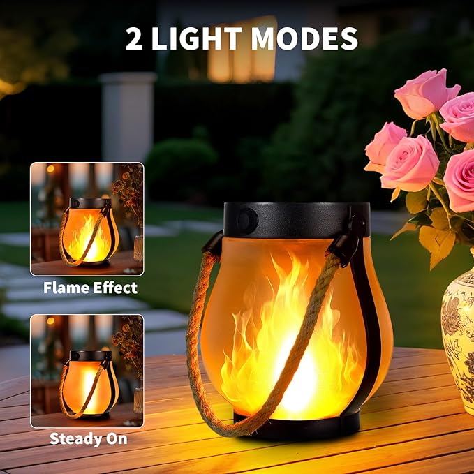 2 Pack Solar Flame Lantern Lights — Flickering Flame Hanging Lanterns Outdoor - Image 2