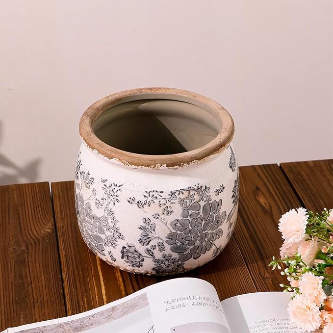 Flower Pot, Vintage Gray Ceramic Pot - Image 6