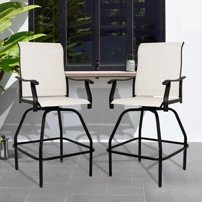 LEVELEVE Patio Bar Set 4pcs Swivel Bar Stools Outdoor Bistro Textilene - Image 2