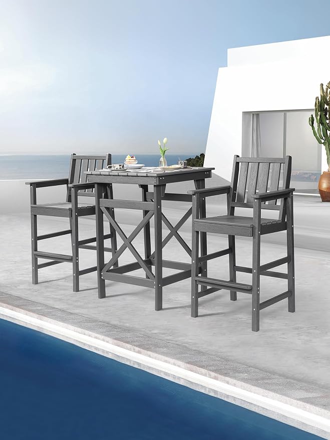 3-Piece Adirondack Chairs and Table Set, HDPE Patio Bar Sets, All Weather - Image 2