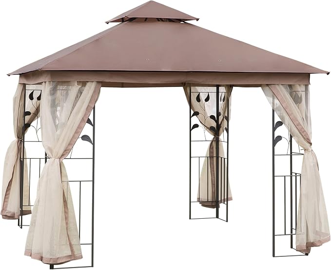 Outsunny 10' x 10' Metal Patio Gazebo, Double Roof Outdoor Gazebo Canopy Shelter by Outsunny